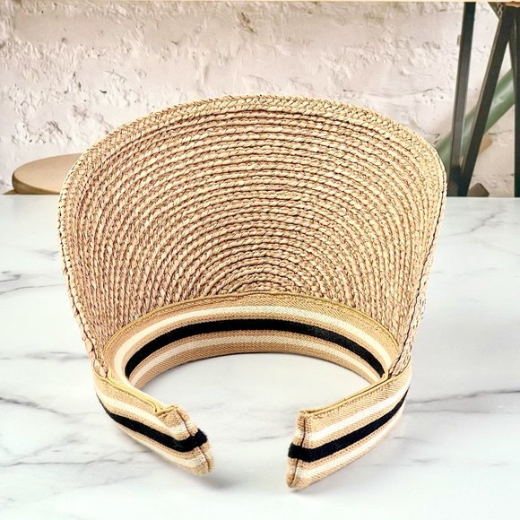 Helen Kaminski Bianca Raffia Visor Hat - Nougat/Blk Stripe
